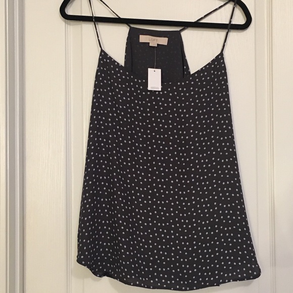 LOFT Tops - Slate blue/gray polka dot LOFT tank